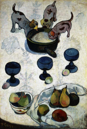 Picture of STILL LIFE WITH THREE DOGS, - NATURE MORTE AUX TROIS CHIOTS