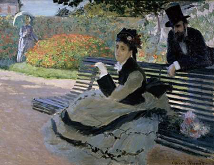 Picture of CAMILLE MONET ON A GARDEN BENCH