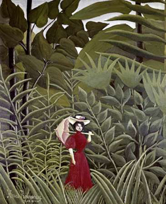 Picture of WOMAN WITH AN UMBRELLA IN AN EXOTIC FOREST