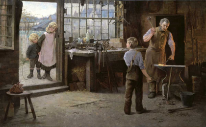 Picture of HIS FIRST DAY AT WORK - CHILD APPRENTICE WITH BLACKSMITH