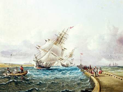 Picture of SQUARE RIGGED SHIPS OFF JETTY