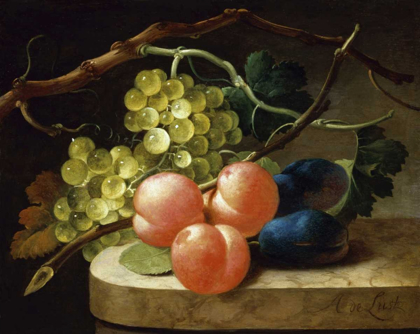 Picture of GRAPES ON A VINE, PEACHES AND PLUMS ON A LEDGE
