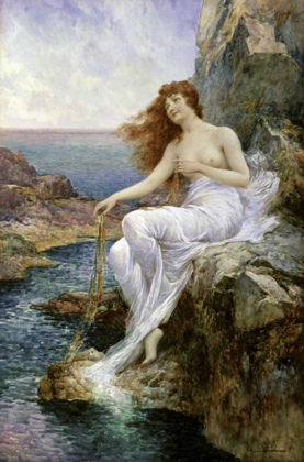 Picture of SEA NYMPH SEATED ON A ROCK WITH A RIBBON SEAWEED