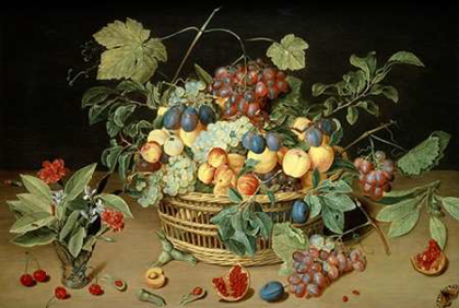 Picture of A STILL LIFE OF FRUIT AND FLOWERS IN A BASKET
