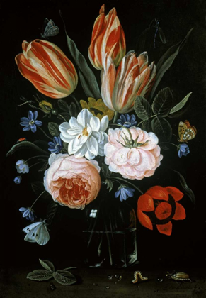 Picture of TULIPS AND ROSES IN A GLASS VASE