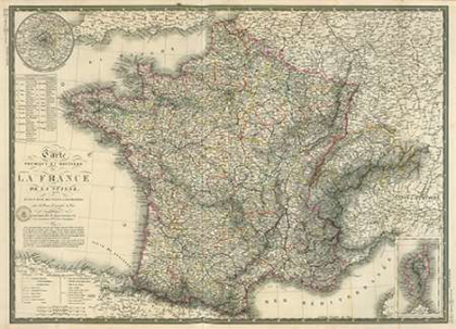 Picture of CARTE PHYSIQUE ET ROUTIERE DE LA FRANCE, DE LA SUISSE, 1827