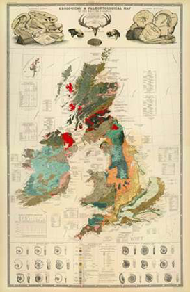 Picture of COMVINTAGEITE: GEOLOGICAL, PALAEONTOLOGICAL MAP BRITISH ISLANDS, 1854