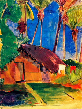 Picture of THATCHED HUT UNDER PALM TREES