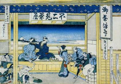 Picture of PEOPLE ADMIRING MOUNT FUJI FROM A TEAHOUSE 1834
