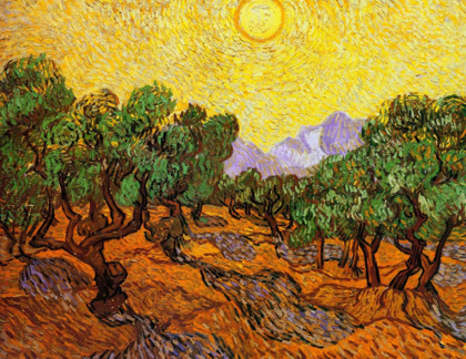 Picture of OLIVE TREES WITH YELLOW SKY AND SUN