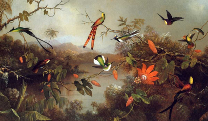 Picture of TROPICAL LANDSCAPE WITH TEN HUMMINGBIRDS