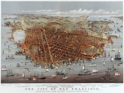 Picture of THE CITY OF SAN FRANCISCO; BIRDS EYE VIEW FROM THE BAY LOOKING SOUTH-WEST