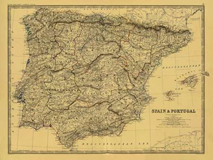Picture of SPAIN, PORTUGAL, 1861 - TEA STAINED