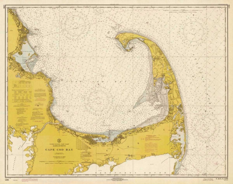 Picture of NAUTICAL CHART - CAPE COD BAY CA. 1970 - SEPIA TINTED