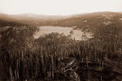 Picture of DAMS AND LAKE, NEVADA COUNTY, CALIFORNIA, DISTANT VIEW, ABOUT 1871