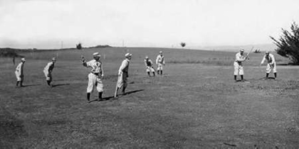 Picture of EIGHT BOYS WITH A BALL AND FOUR BATS, PLAYING FOUR OLD CAT