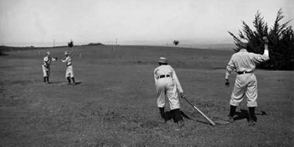 Picture of FOUR BOYS WITH A BALL AND TWO BATS, PLAYING TWO OLD CAT