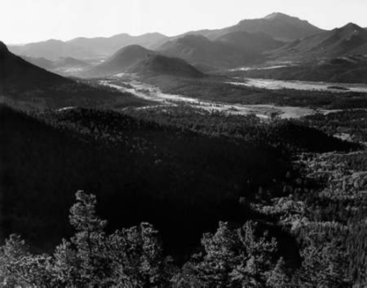 Picture of VALLEY SURROUNDED BY MOUNTAINS, IN ROCKY MOUNTAIN NATIONAL PARK, COLORADO, CA. 1941-1942