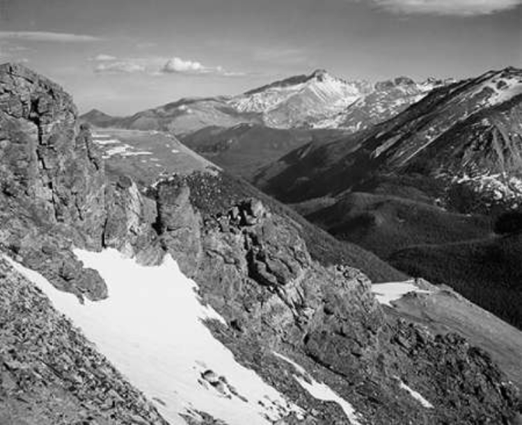 Picture of VIEW OF BARREN MOUNTAINS WITH SNOW, IN ROCKY MOUNTAIN NATIONAL PARK, COLORADO, CA. 1941-1942