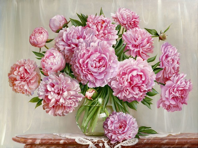 Picture of PEONIES ON A MARBLE TABLE