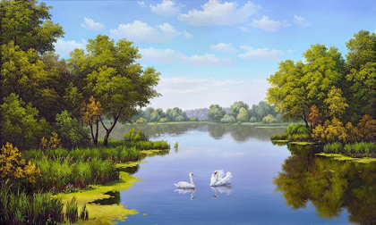 Picture of LANDSCAPE WITH SWANS