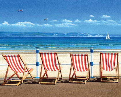 Picture of FOUR RED DECKCHAIRS