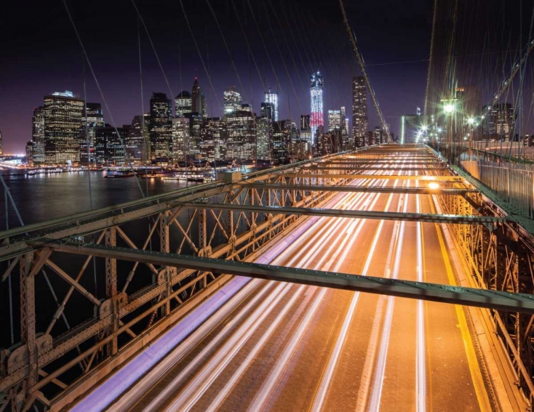 Picture of LIGHT TRAILS-BROOKLYN BRIDGE-NEW YORK