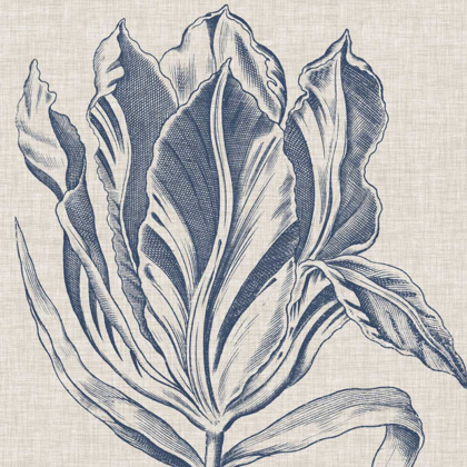 Picture of INDIGO FLORAL ON LINEN I