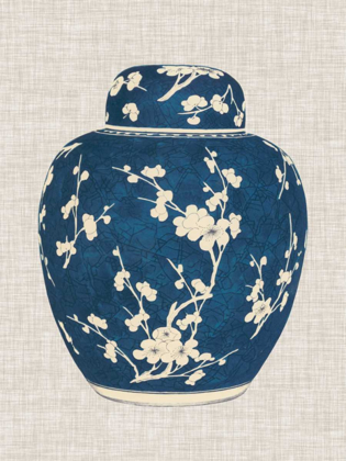 Picture of BLUE AND WHITE GINGER JAR ON LINEN I