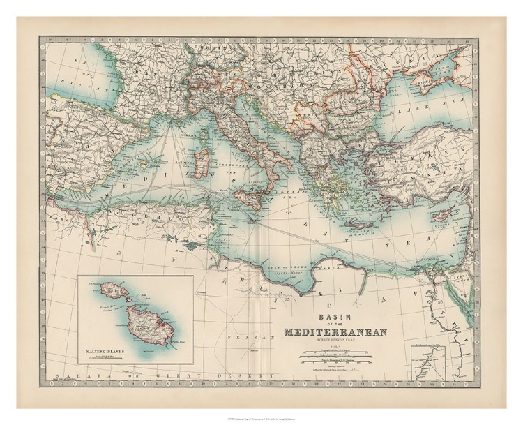 Picture of JOHNSTONS MAP OF THE MEDITERRANEAN