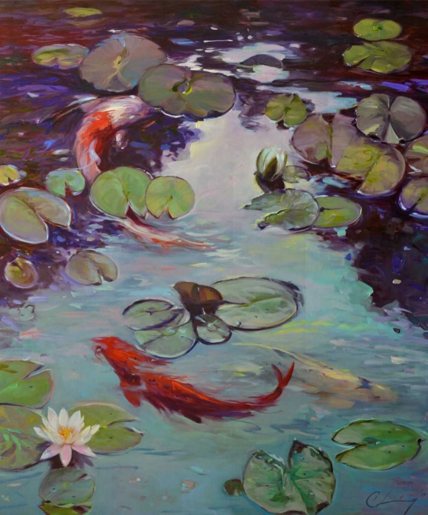 Picture of RED KOI AND LILIES