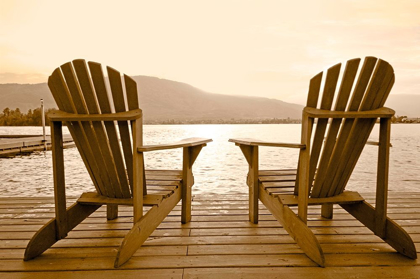 Picture of TWO ADIRONDACKS ON LAKE