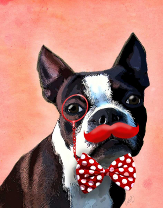 Picture of BOSTON TERRIER PORTRAIT WITH RED BOW TIE AND MOUSTACHE