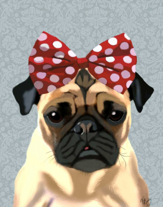 Picture of PUG WITH RED SPOTTY BOW ON HEAD