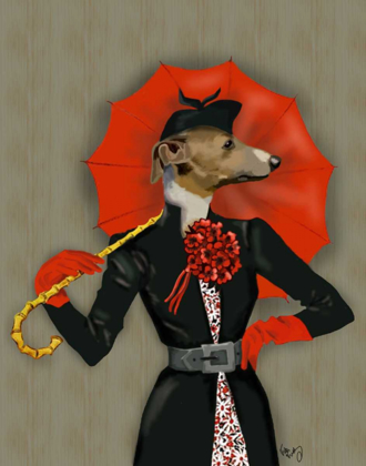 Picture of ELEGANT GREYHOUND AND RED UMBRELLA
