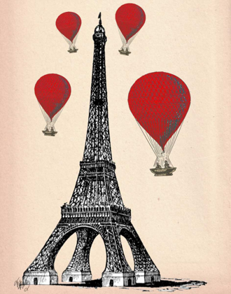 Picture of EIFFEL TOWER AND RED HOT AIR BALLOONS