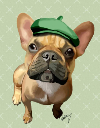 Picture of BROWN FRENCH BULLDOG WITH GREEN HAT