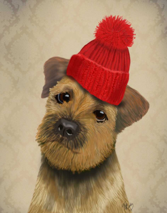 Picture of BORDER TERRIER WITH RED BOBBLE HAT