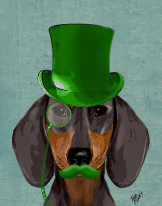 Picture of DACHSHUND WITH GREEN TOP HAT BLACK TAN