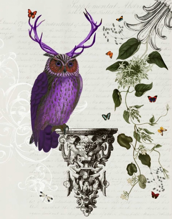 Picture of PURPLE OWL WITH ANTLERS