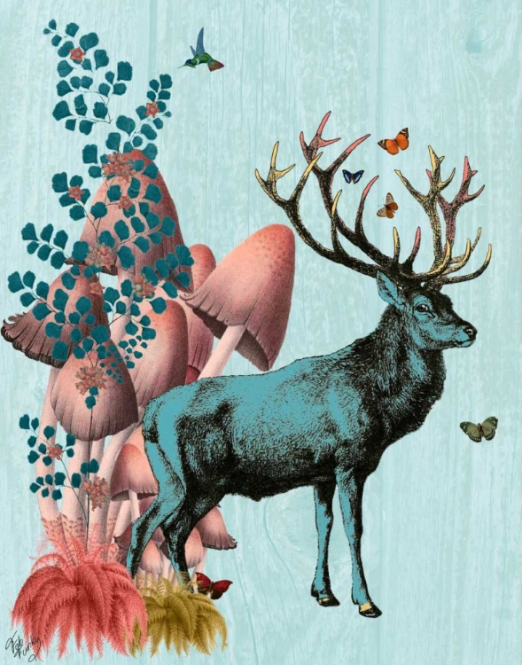 Picture of TURQUOISE DEER IN MUSHROOM FOREST