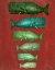 Picture of WHALE FAMILY GREEN ON RED