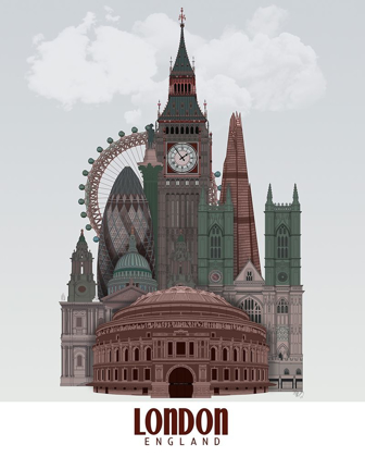Picture of LONDON IN CLOUDS RED AND GREEN