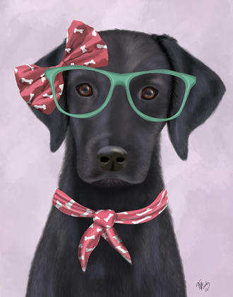 Picture of BLACK LABRADOR WITH GLASSES AND SCARF