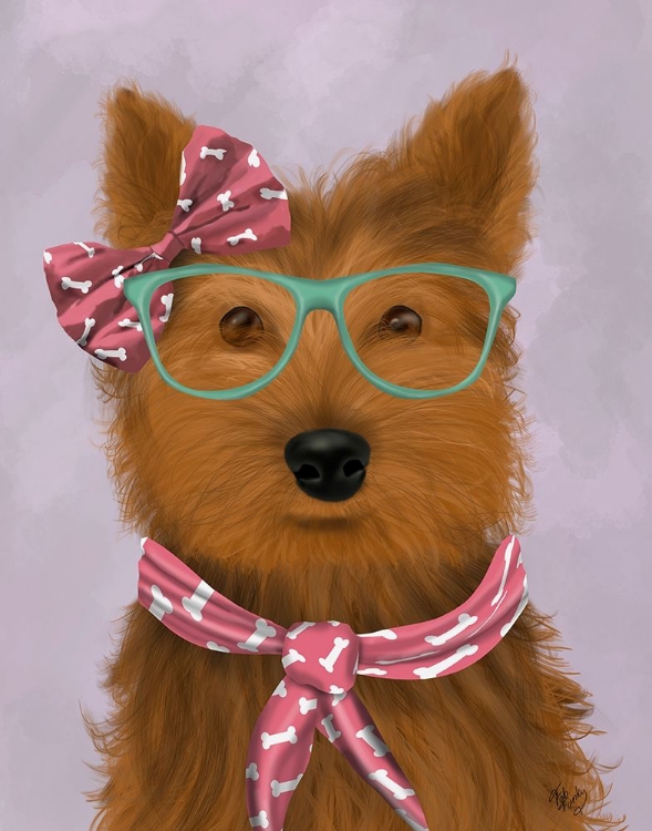 Picture of YORKSHIRE TERRIER WITH GLASSES AND SCARF