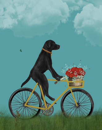 Picture of BLACK LABRADOR ON BICYCLE - SKY