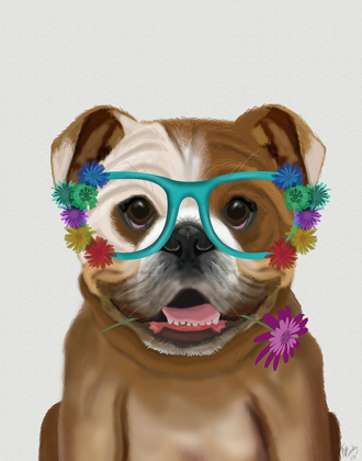 Picture of ENGLISH BULLDOG AND FLOWER GLASSES