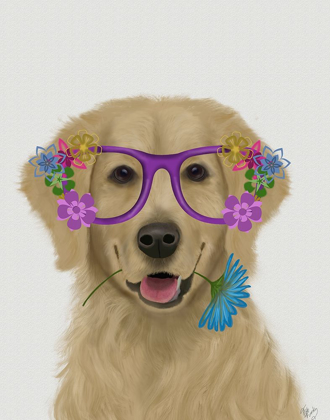 Picture of GOLDEN RETRIEVER AND FLOWER GLASSES