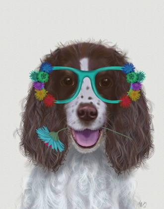 Picture of SPRINGER SPANIEL AND FLOWER GLASSES