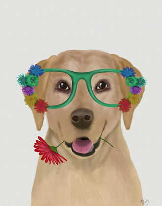 Picture of YELLOW LABRADOR AND FLOWER GLASSES